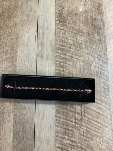 18k Yellow Gold Plated Sterling Silver Genuine Garnet and Diamond Accent Tennis (6922724245687)